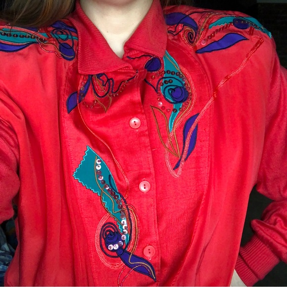 Vintage 80s Marc d’Alcy Pullover Sweater Beaded Sequin Top Shoulder Pads size M - Picture 2 of 10